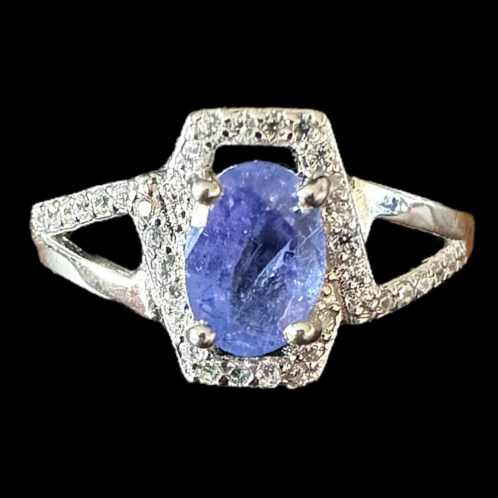 Vintage Genuine Lab Tanzanite Sterling Silver Gemstone Ring Size 7.75